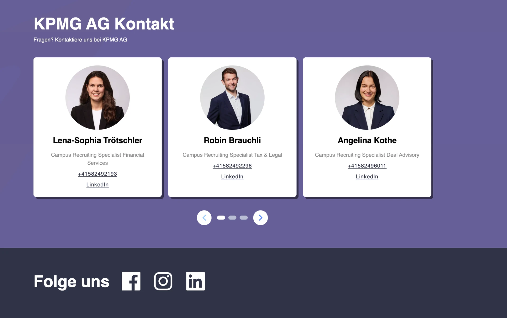 Contacts-Modul und Social-Links